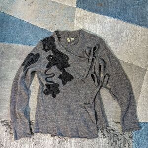 Moth Gray Cardigan with Black Lace Accents